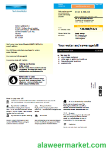 Yorkshire water utility business bill,  page 1 SCR
